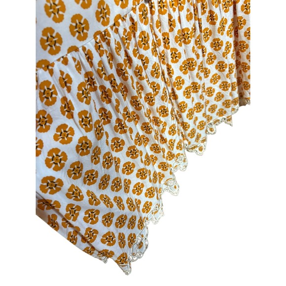 Cleobella Yellow Floral Full Button Tie Shoulder Strap Cinch Waist Midi Dress -S - Picture 6 of 8